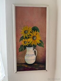 Nabízím obraz – Slunečnice ve váze (ručně malovaný)