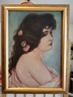 obraz DÁMA, PORTRÉT, olej na kartonu, kopie Ženíšek