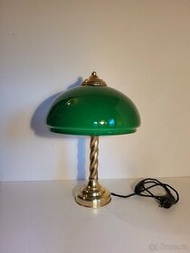 stará mosazná bankéřka, lampa, lampička, zelené stínidlo - 1