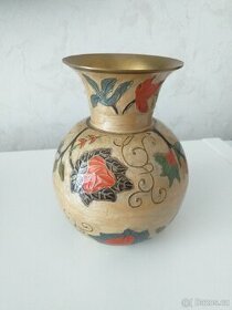 Krásná mosazná smaltovaná váza - 1