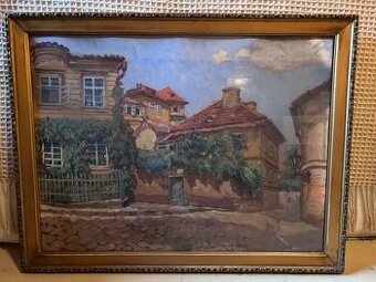Obraz historické městské uličky (Pražský styl), Viktor Klein