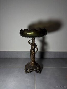 Secesní bronzová mísa s irizujícím sklem – Art Nouveau