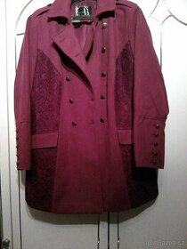 Nádherný elegantní vínový flaušový kabát jaro/podzim, v.48-5