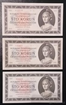 100 Kčs 1945 série D 11 - H 31 - N 33 - Velmi Vzácné