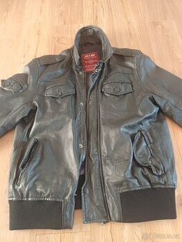 Černá kožená bunda pilota  Jack & Jones (práva kůže)vel.L