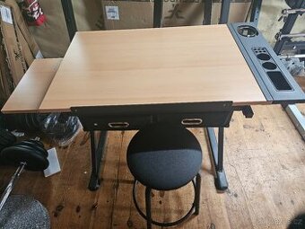 Kreslící stůl sklopný, 2 zásuvkami + stolička, nový
