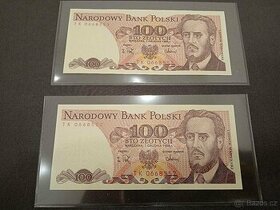 Bankovky POLSKO - UNC čísla za sebou - 100 Zlotých 1988