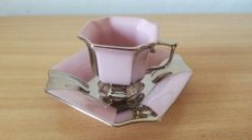 šálek a podšálek, růžový porcelán EMPÍR