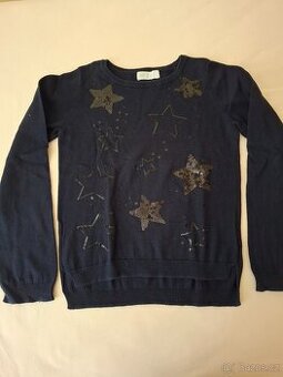 Dívčí černý svetřík s pajetkami, vel. 6-8 let