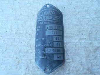 Jawa 550 pařez výrobní štítek