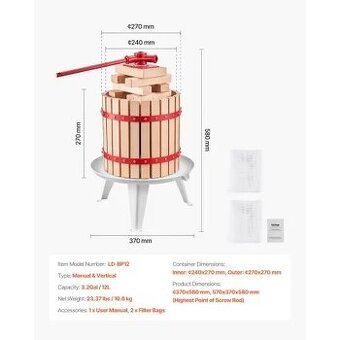 VEVOR 3,2 Gal/12L lis na ovocné víno