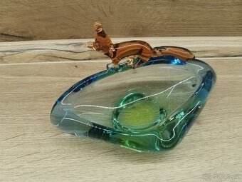 Hutní sklo Škrdlovice - popelník liška