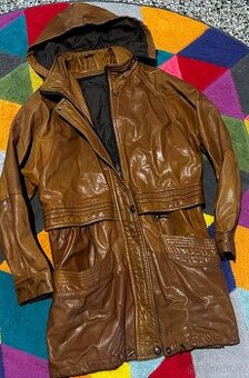 KOŽENÁ STYLOVÁ LONG BUNDA-KABÁT M -100% LEATHER