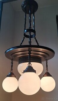 Starožitný secesní mosazný lustr,  secese