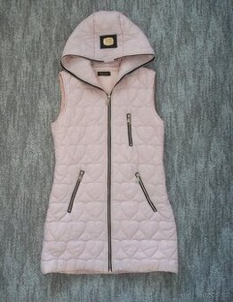 Růžová dlouhá delší zateplená vesta - S