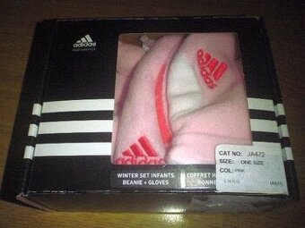 082 - Dívčí růžový setík Adidas = čepička + rukavičky XXS