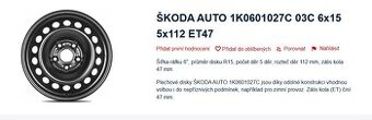 Škoda Octavia 2, disky 6J x 15 , 5 x 112 ,ET47