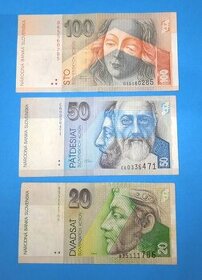 Bankovky SLOVENSKO - 20, 50 a 100 SK 1993-1999