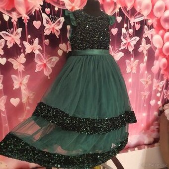 Dětské smaragdové společenské šaty s flitry