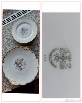 2 porcelánové talíře s květinovým dekorem a zlacením