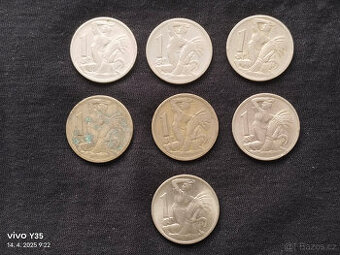 7x 1 kč 1922, 23, 24, 25, 29, 37, 38 Československo