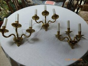 MASIVNÍ MOSAZNÁ STOJACÍ LAMPA + 3KS NÁSTĚNNÝCH - 1