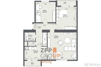 Prodej bytu 3+1 o rozloze 83 m2 s lodžií, balkonem a zahrádk