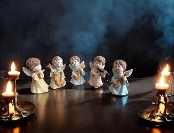 Porcelánové vintage figurky, christmas andělíčci - 1