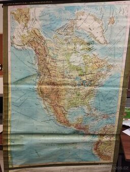 Školní mapa Severní Amerika. 70.-80 léta.