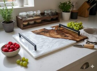 Podnos ořech rohový s bílým epoxydem - 1