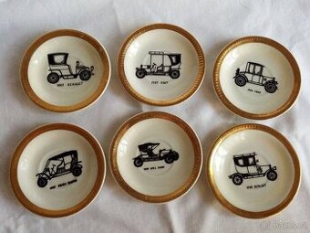 Retro porcelánové talířky s automobily, dekorativní