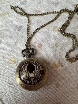 Vintage kapesní hodinky s lebkou nápis Harley Davidson - 1