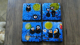 Ručně malované břidlicové podtácky a kamínky