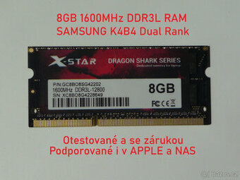 8GB paměť notebook DDR3/DDR3L, záruka, zaslání zdarma