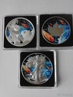 Sada 3 krásných stříbrných číslovaných mincí