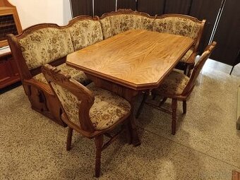 Rustikální jídelní set, lavice, stůl, židle, masív