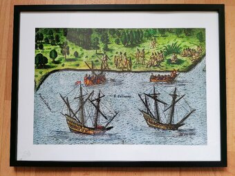 Obraz - rytina 16. st. reprodukce Amerika indiáni