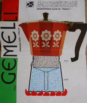 Retro moka konvička, nepoužitá, obal, návod, účtenka