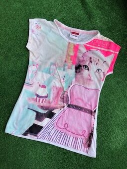 Dívčí tričko s kočičkou servírkou, vel.134, zn.Topolino