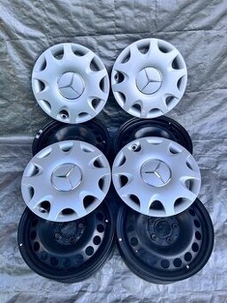 5x112 R15 originální plechové disky + Poklice Mercedes