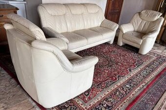 Krémová kožená sedací souprava 3+1+1,6350