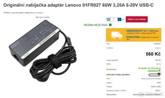 Originální nabíječka adaptér Lenovo 65W, USB-C