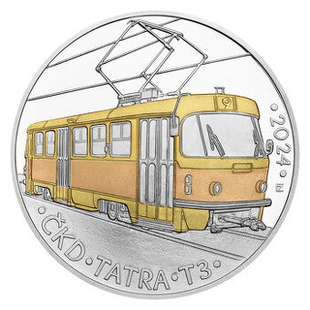Stříbrná mince 500 Kč 2024 Tramvaj ČKD Tatra T3 proof