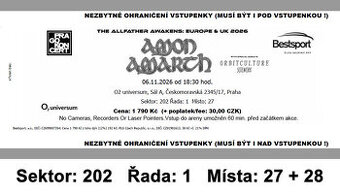 2 vstupenky na koncert Amon Amarth, Soilwork, Orbitculture