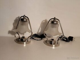 2x Art Deco lampička, niklovaná mosaz, matové stínidlo, pár - 1