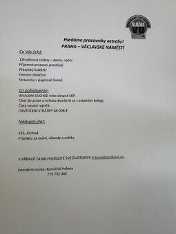 Nabídka práce - ostraha pro invalidní důchodce