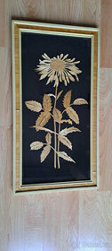 Intarzie - obraz - květina ze slámy - DETVA, 1980