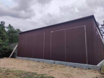 Plechová montovaná hala 9×7 m – sklad krmiva, dílna, garáž