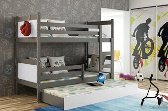 NOVÁ Patrová postel palanda MASIV borovice grafit 3x MATRACE