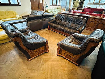 609 Rustikální kožená sedací souprava sedačka 3+2+1 masiv